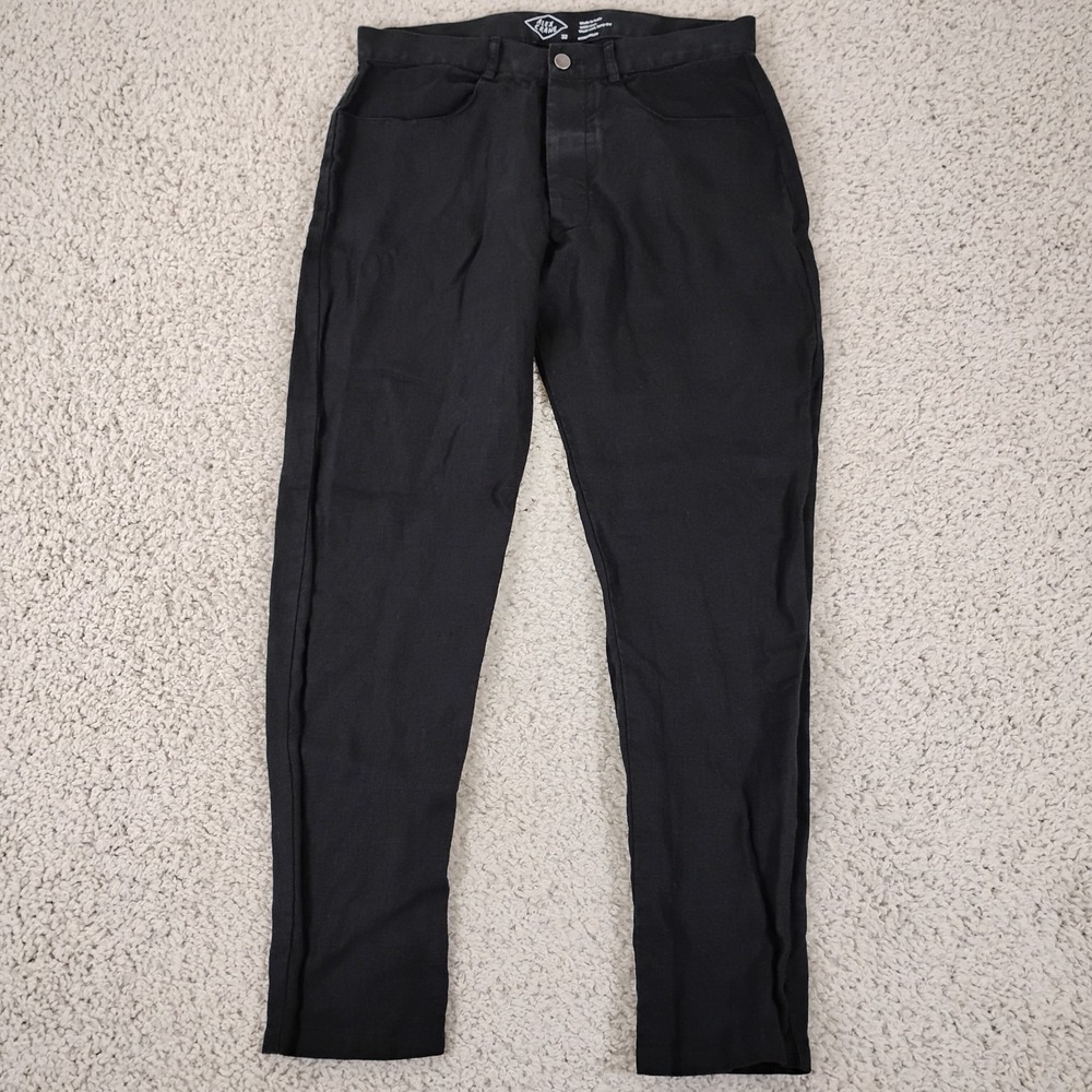 Alex Crane Pants Mens 32x29 Black Cham 100% Linen Button Fly Beach Lightweight